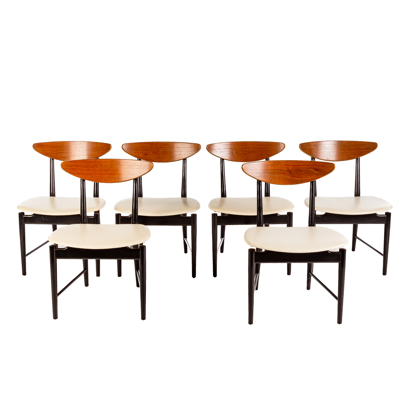 Appraisal: SET OF SIX EBONIZED MID-CENTURY CHAIRS Ebonized frames with teak