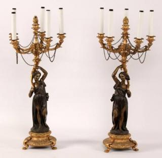 Appraisal: PAIR OF GILT BRONZE AND DORE LIGHT CANDELABRA PAIR OF