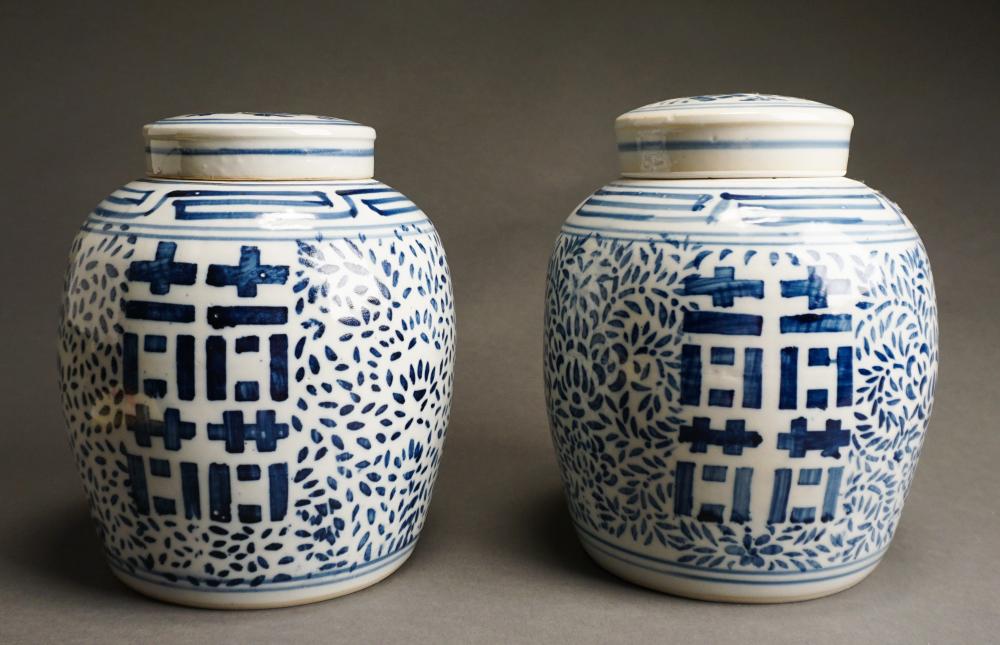 Appraisal: Pair of Chinese Blue and White Porcelain Covered Ginger Jars