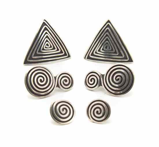 Appraisal: Three Pairs of Sand Cast Sterling Silver Earrings all with