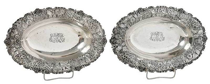 Appraisal: Pair of Kirk Repousse Bowls American - oval with floral