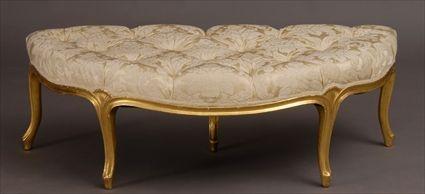 Appraisal: NEOCLASSICAL-STYLE UPHOLSTERED AND GILTWOOD BANQUETTE The buttoned inverted d-shape seat