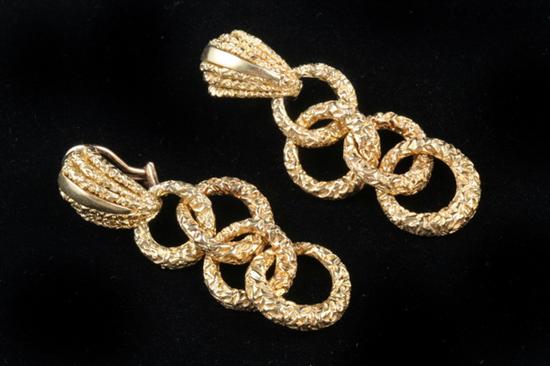 Appraisal: PAIR K YELLOW GOLD DANGLE EARRINGS Smooth and textured crescent