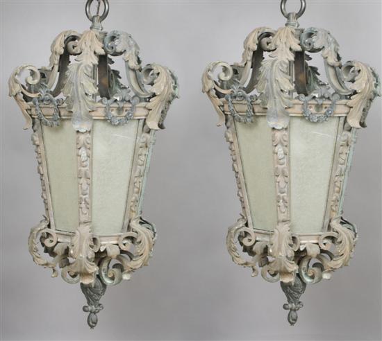 Appraisal: Pair of Cast Bronze Baroque Style Lanterns from the Chicago