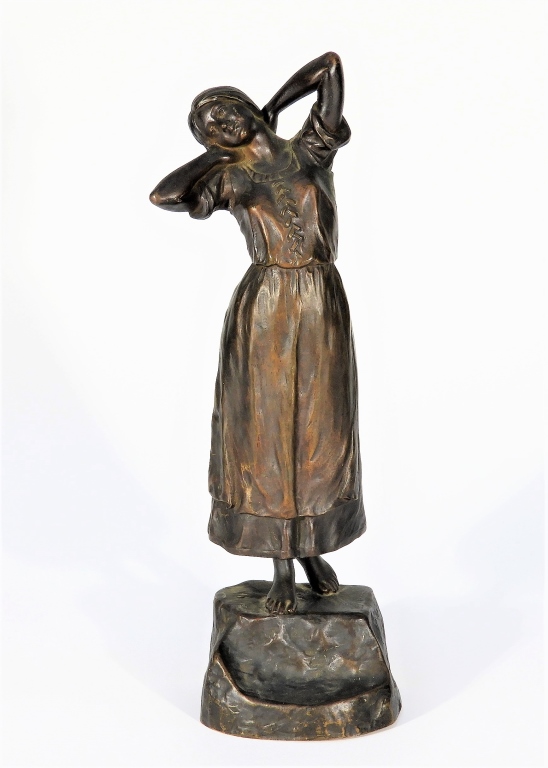 Appraisal: FRANZ SAUTNER YOUNG WOMAN BRONZE STATUE Germany - Naturalistic depiction