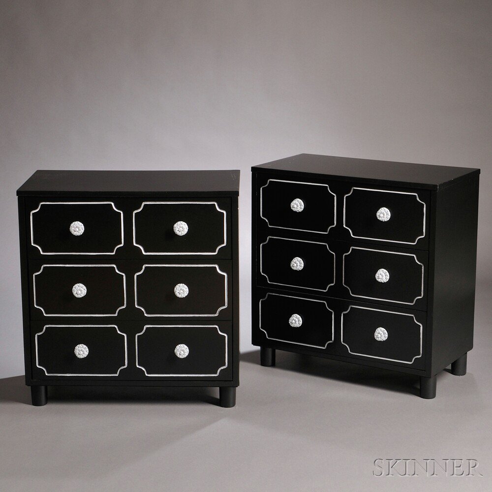 Appraisal: Pair of Modern Chests of Drawers Ebonized wood veneer United