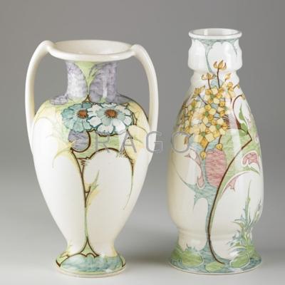 Appraisal: ZUID-HOLLAND GOUDA Two high glaze vases painted with florals Netherlands