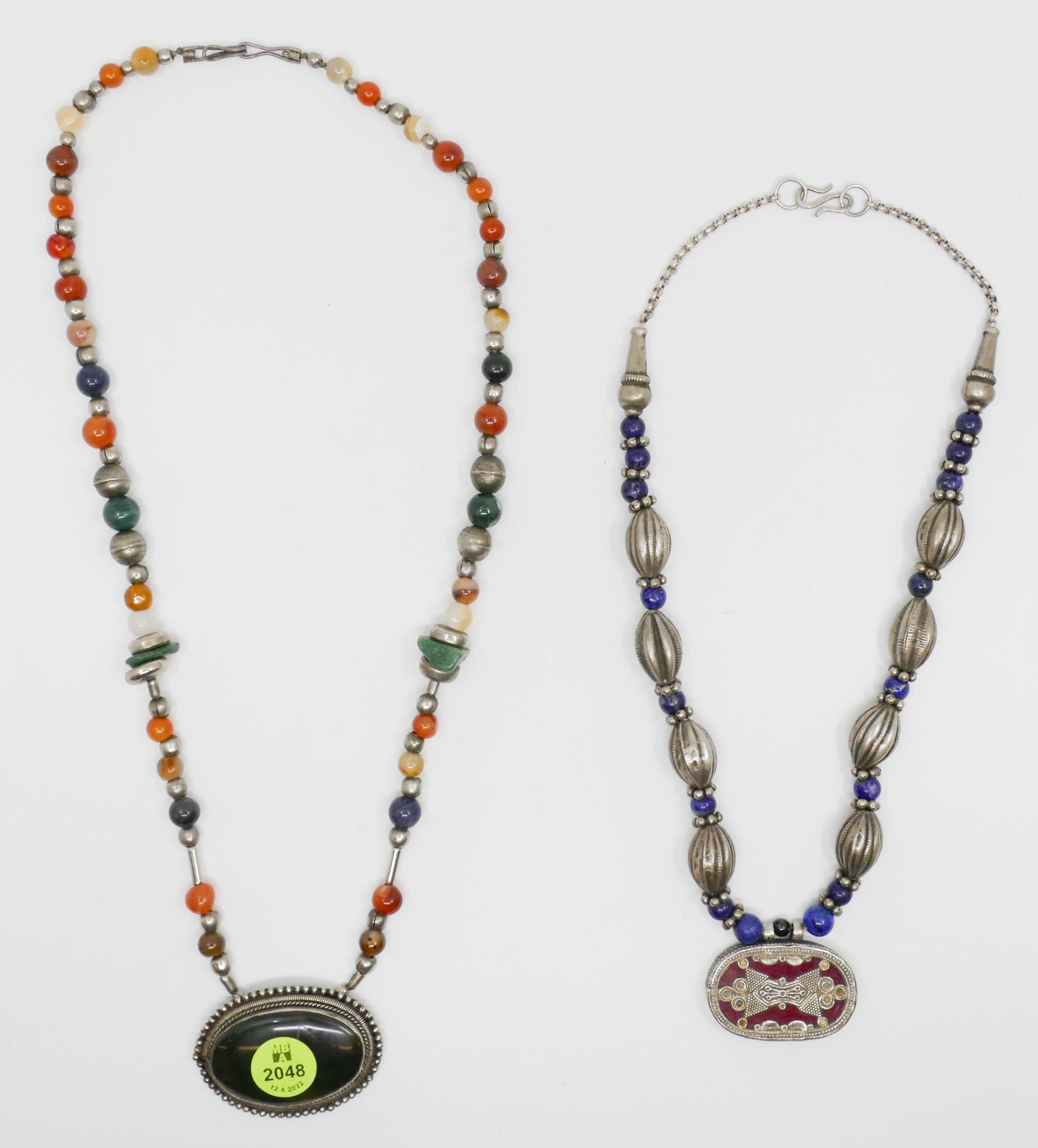 Appraisal: pc Persian Silver and Stone Bead Pendant Necklaces