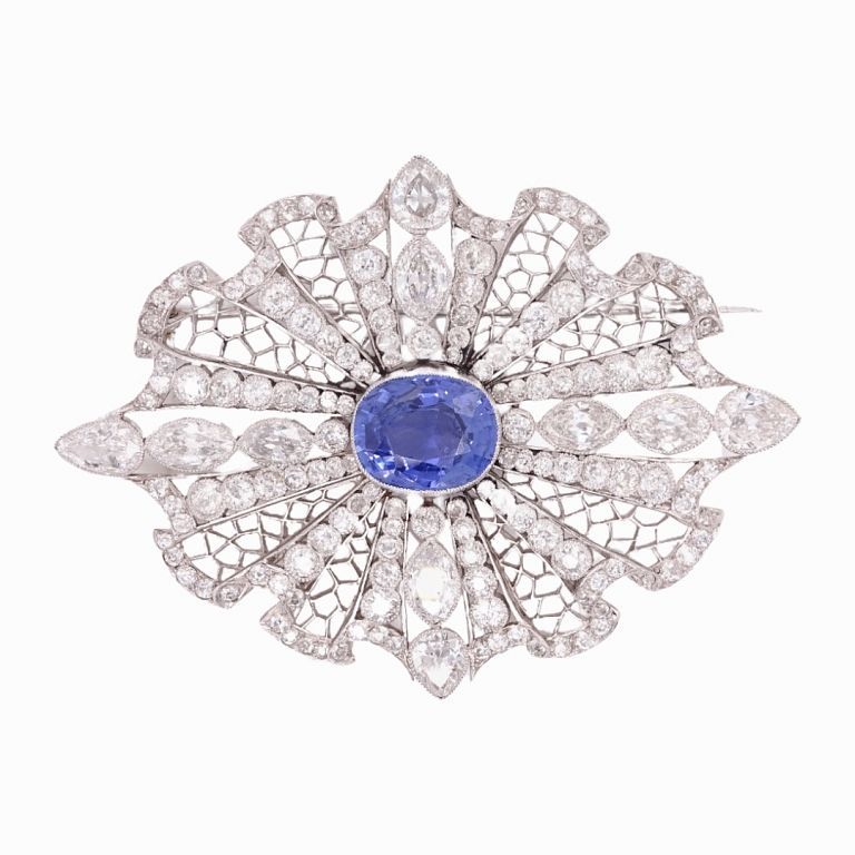 Appraisal: Art Deco Sapphire And Diamond Brooch Pendant Art Deco Sapphire