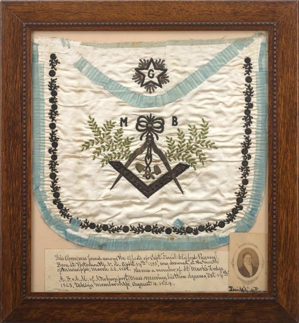 Appraisal: MASONIC APRON BELONGING TO CAPTAIN DANIEL CLIFFORD PAYSON - OF