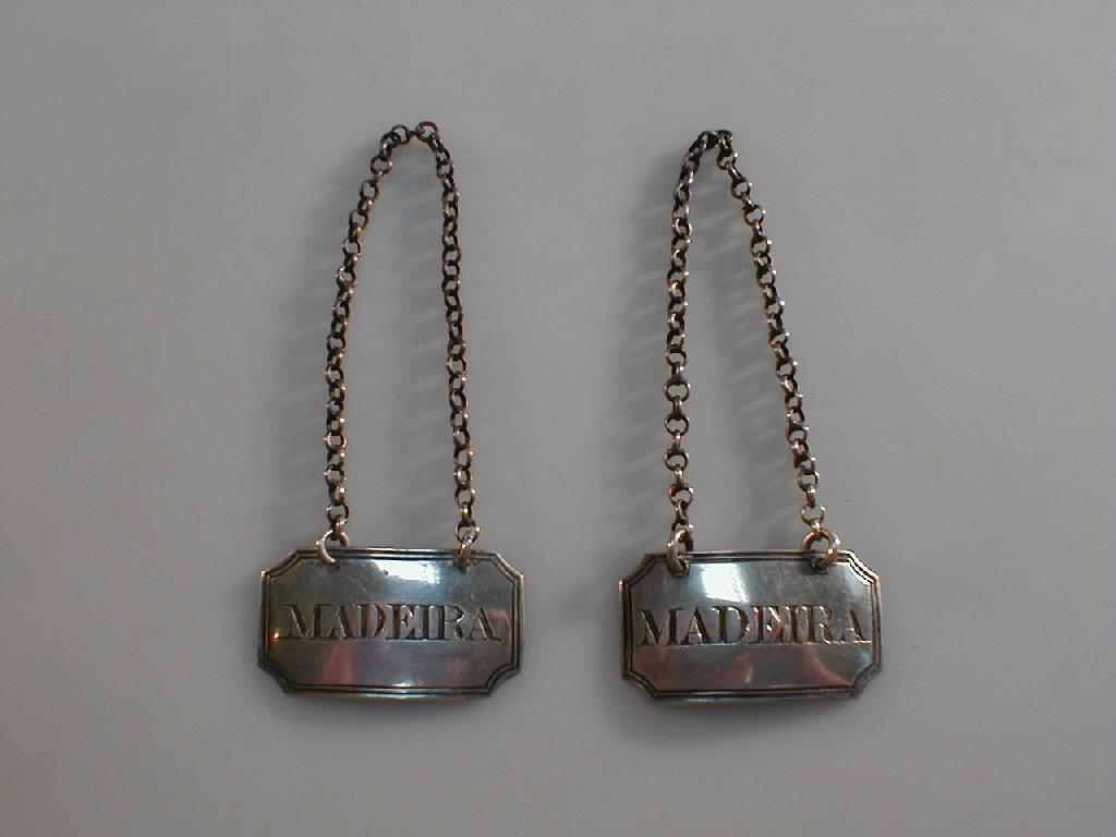 Appraisal: Two Victorian silver Madeira decanter labels of oblong form with