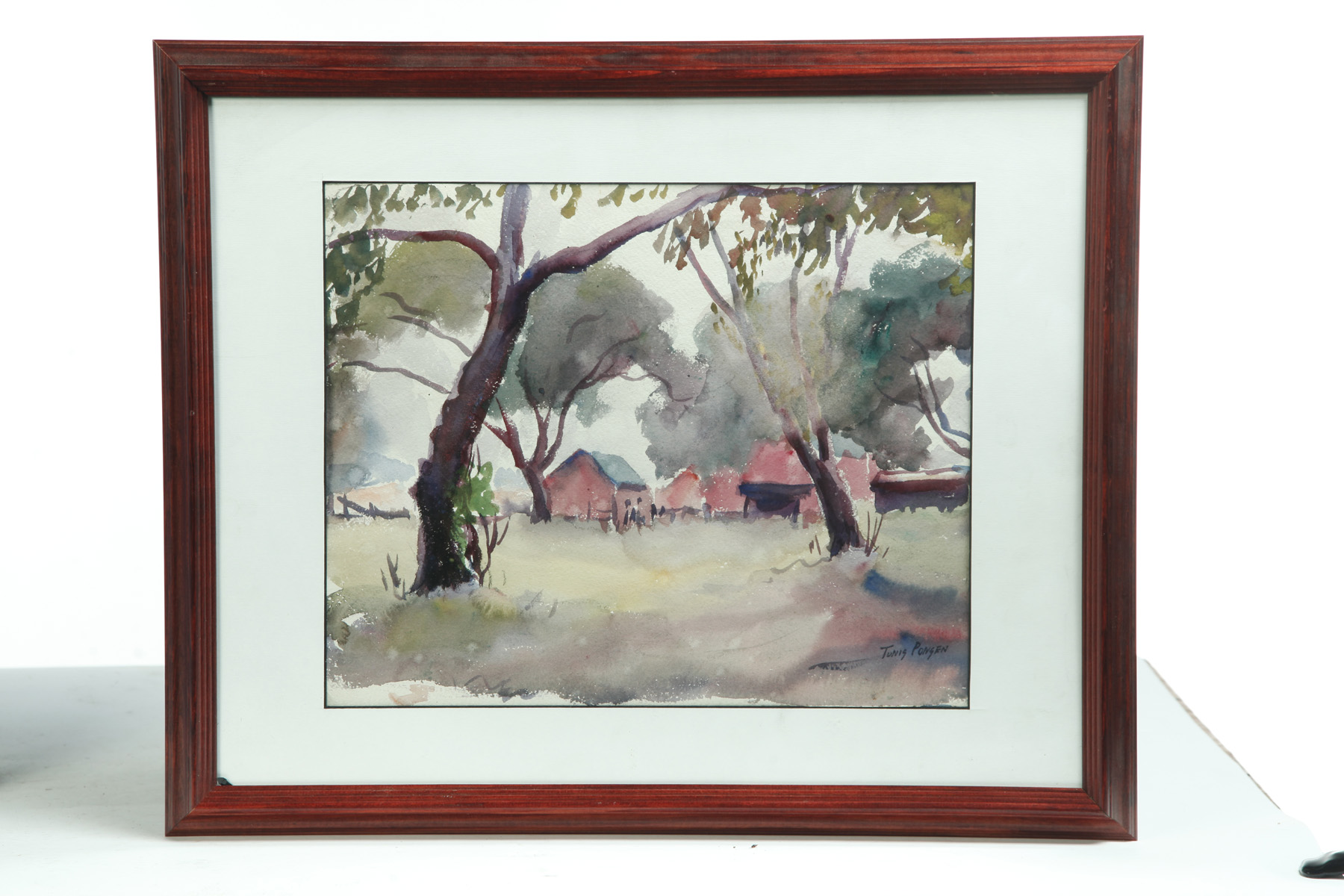 Appraisal: FRAMED WATERCOLOR ON PAPER BY TUNIS PONSEN CHICAGO - Farmyard