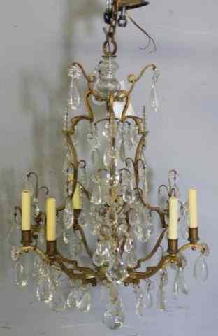 Appraisal: Vintage Gilded Iron Crystal Light Chandelier From a Manhattan lighting