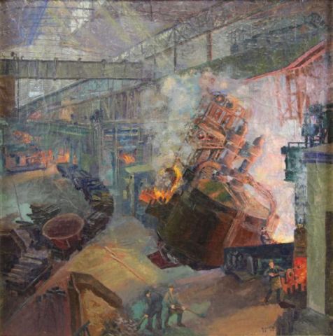 Appraisal: CIZEK Karl Oil on Canvas Industrial Scene Signed and dated