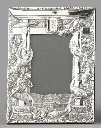 Appraisal: Sterling Silver Relief Photograph Frame in Torii Gate with Entwined