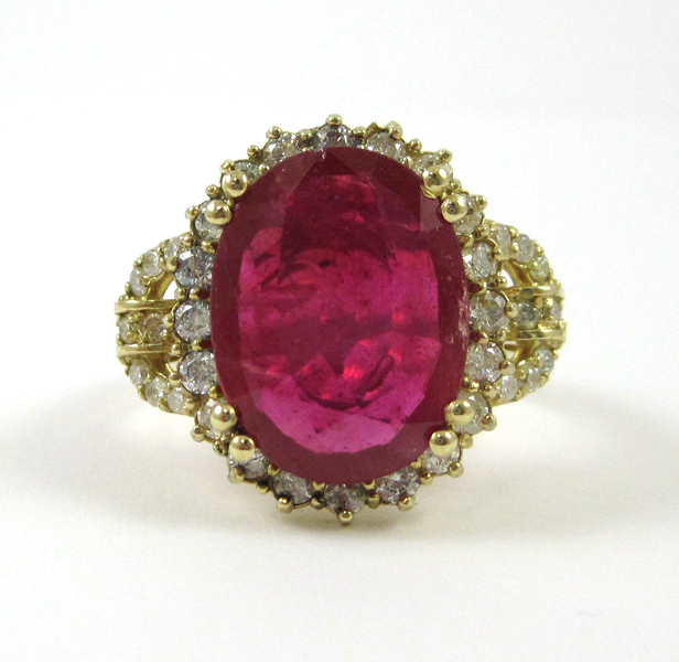 Appraisal: RUBY DIAMOND AND FOURTEEN KARAT GOLD RING with AIG appraisal