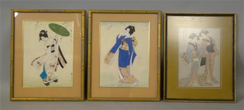 Appraisal: GROUP OF THREE FRAMED ASIAN STYLE PRINTS h w in