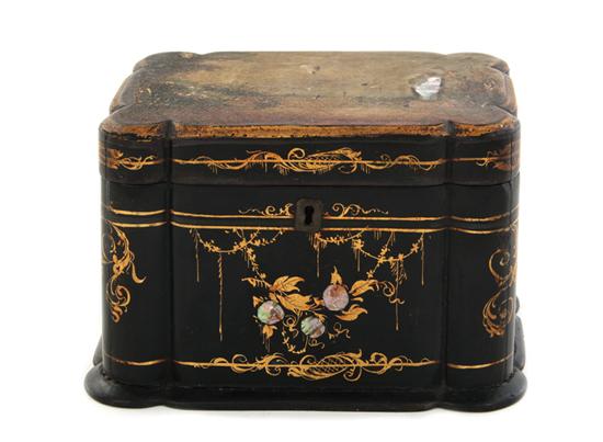 Appraisal: Victorian painted and inlaid ebonized tea caddy late th century