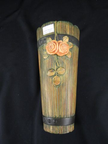 Appraisal: Weller Woodcraft Art Pottery Wall Pocket floral on straped wood