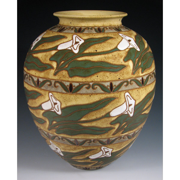 Appraisal: Common Ground Pottery high-fired stoneware vase entitled Reclining Calla Lilies