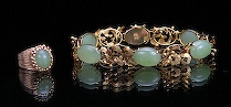 Appraisal: A Lot of Two Pieces of Jade and Gold Jewelry