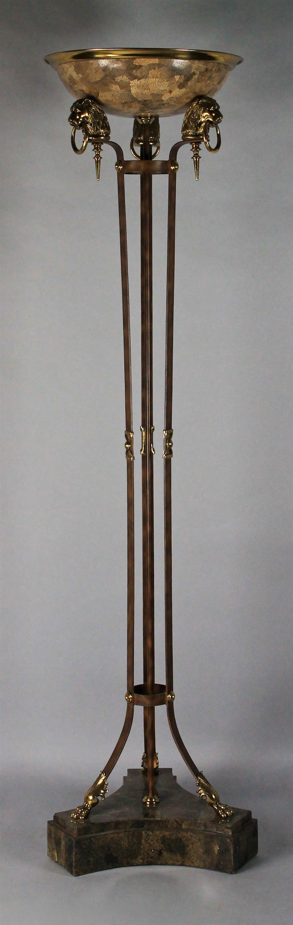 Appraisal: EMPIRE STYLE TALL TORCHERE ELECTRIFIED round brass rimmed glass top