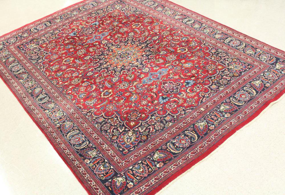 Appraisal: SIGNED PERSIAN MASHAD CARPET Khorasan Province northeastern Iran floral and