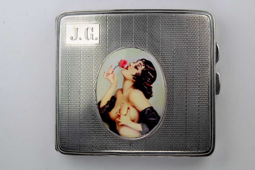 Appraisal: th C 'Nude Woman' Silver Cigarette Case th C 'Nude