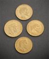 Appraisal: Four European Gold Coins Consisting of three Napoleon III twenty-franc