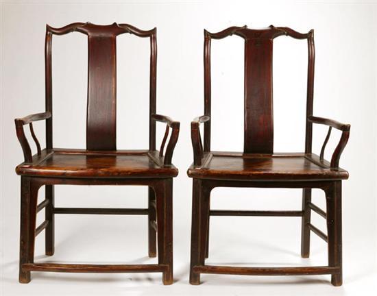 Appraisal: PAIR OF ARMCHAIRS China th century elm Tall backs with