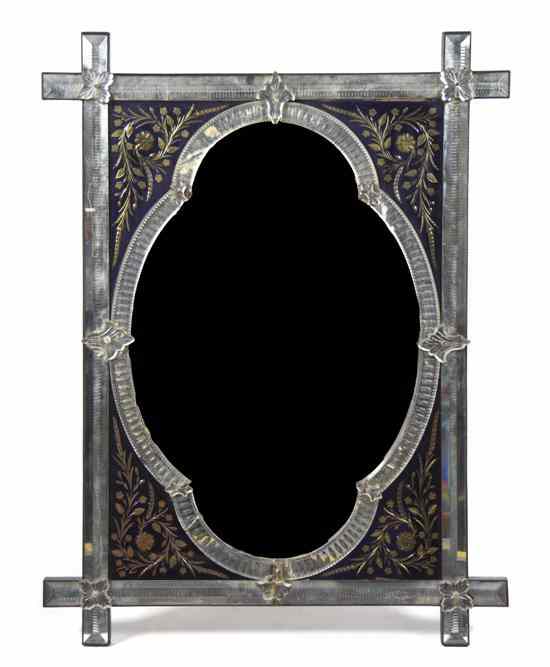 Appraisal: A Venetian Glass Mirror having a beveled quatrefoil plate within