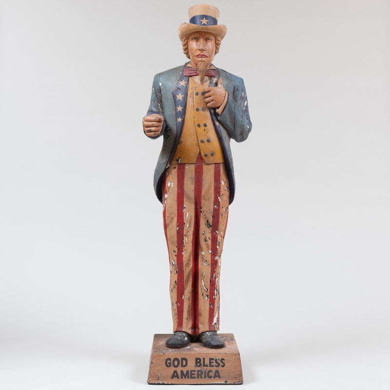 Appraisal: American Carved and Painted Wood Folk Figure of Uncle Sam