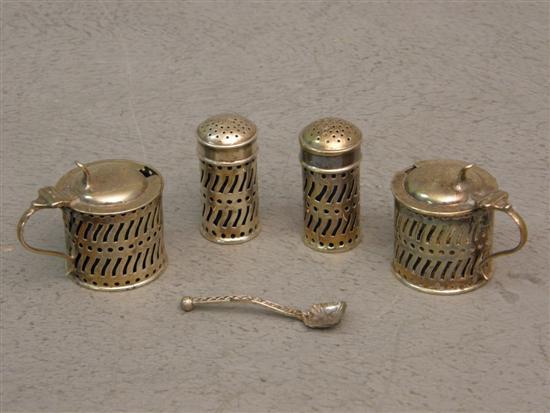 Appraisal: Victorian Silver cruet comprising two mustard pots and two pepper