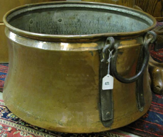 Appraisal: Antique copper apple butter kettle with blacksmith-made forged handles and