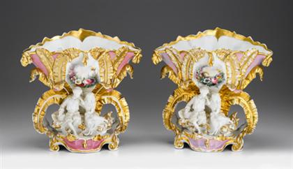 Appraisal: Pair of Paris porcelain vases late th century Each pink