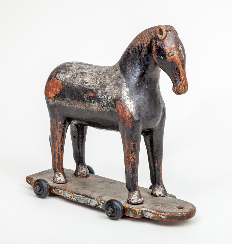 Appraisal: AMERICAN PAINTED WOOD HORSE PULL TOY x in From the