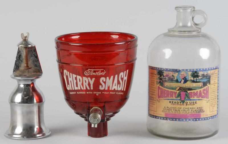 Appraisal: Ruby Glass Cherry Smash Dispenser Bowl Description Includes clamp on