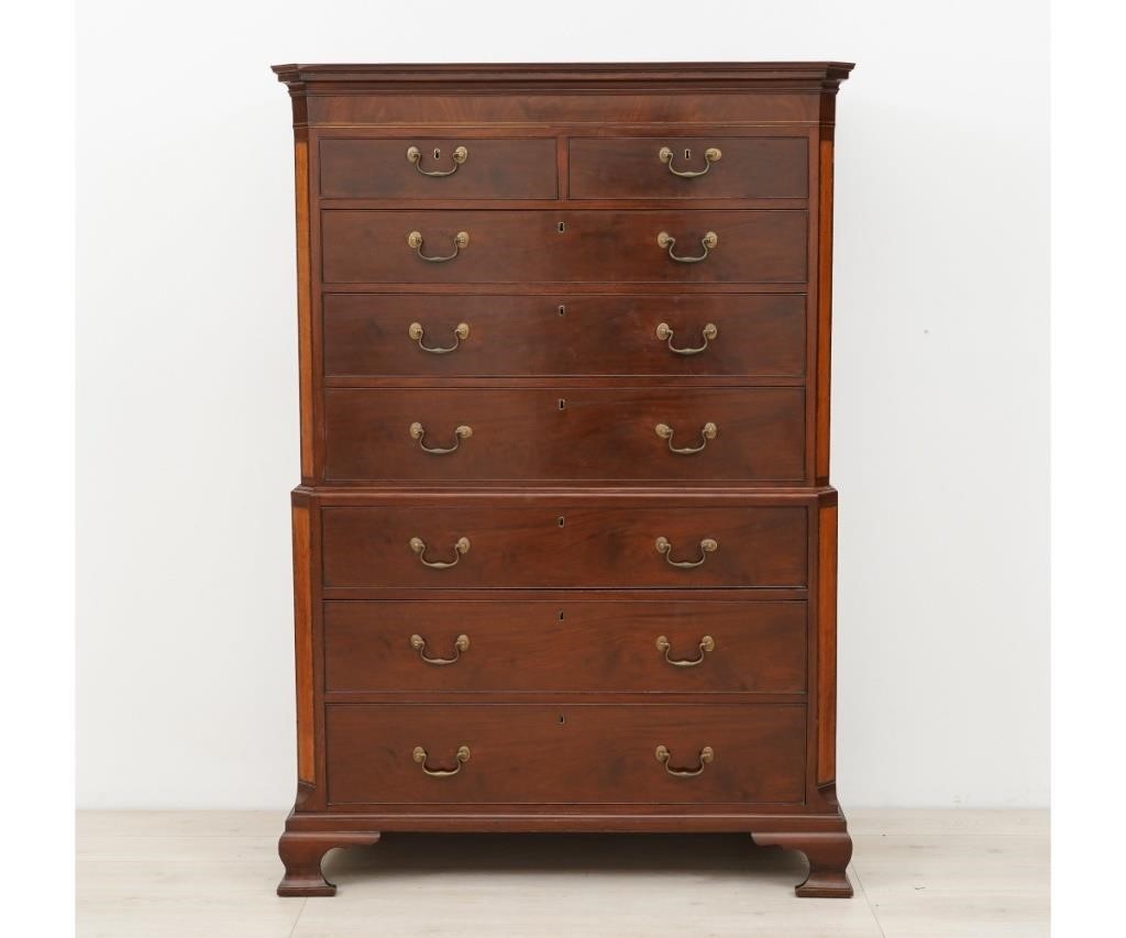 Appraisal: Georgian mahogany inlaid chest on chest circa with molded cornice