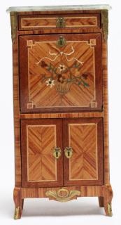 Appraisal: French Marquetry Dollhouse Secretary Desk Chest Miniature the green marble-topped