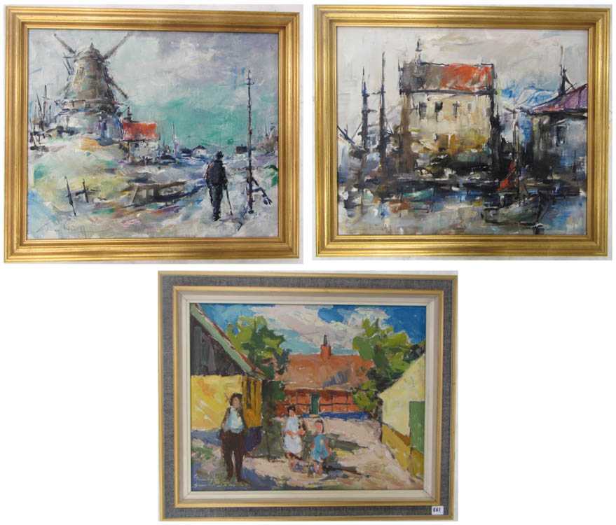 Appraisal: THREE OILS ON CANVAS DUTCH SCENES Village scene in Bornholm