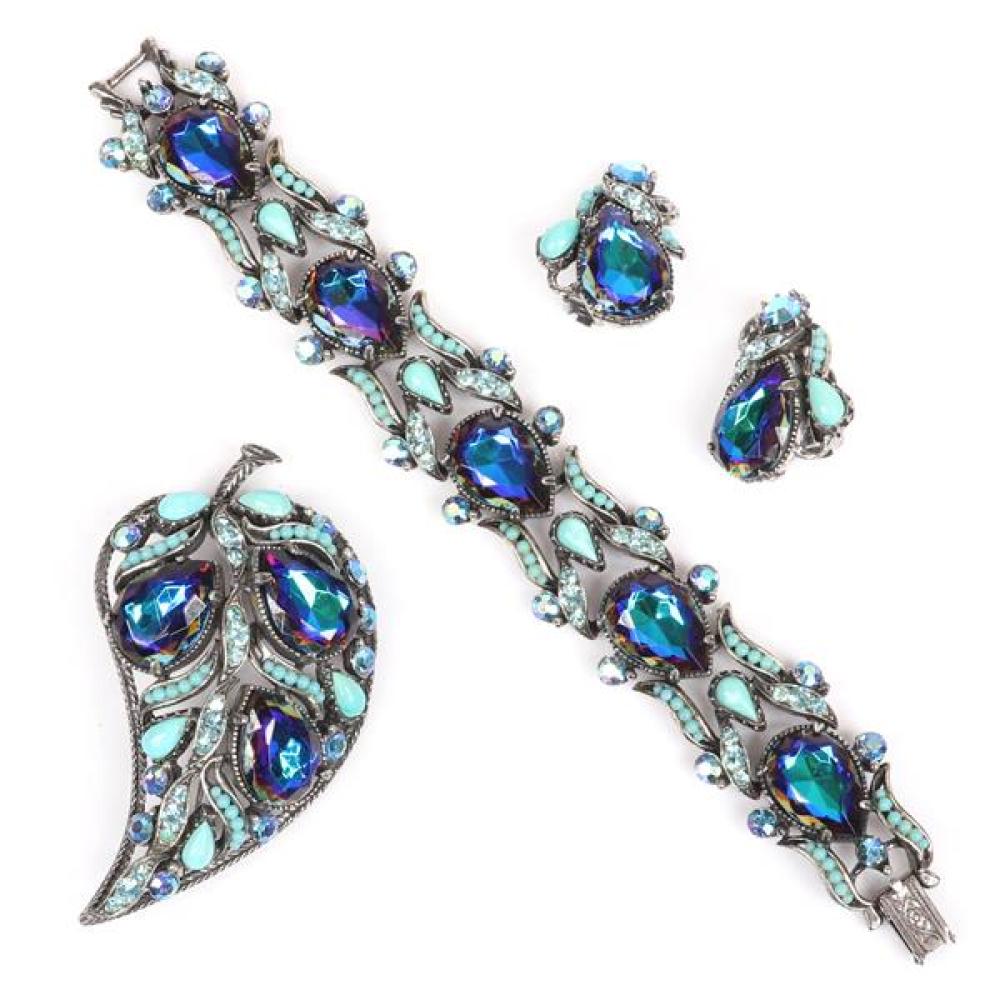 Appraisal: FLORENZA S BLUE STONE PC SPARKLE BRACELET EARRING AND PAISLEY