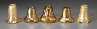 Appraisal: Five art glass shades pair bell shaped with rows of