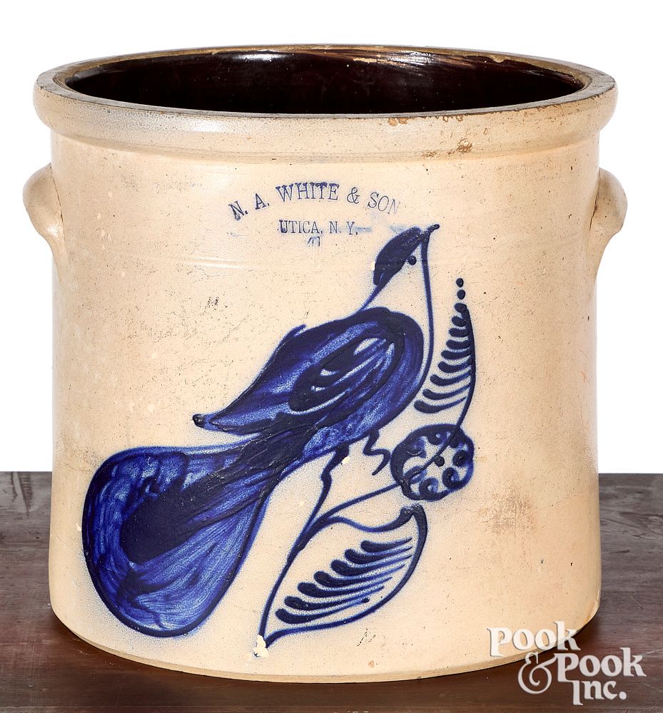 Appraisal: NY stoneware crock White Son bird New York four-gallon stoneware