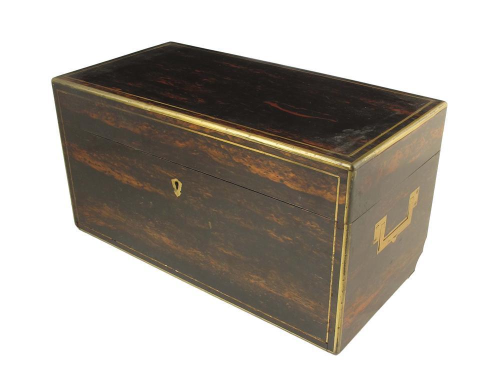 Appraisal: A Victorian macassar ebony and brass mounted travel box by