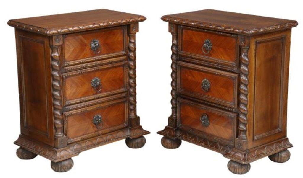 Appraisal: pair Italian Baroque style walnut nightstands th c three drawers