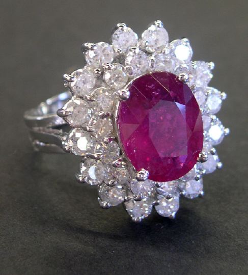 Appraisal: Fourteen-Karat White Gold Ruby and Diamond Dinner Ring containing one