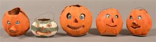 Appraisal: Five Various Cardboard Jack-o-lanterns Tallest - h