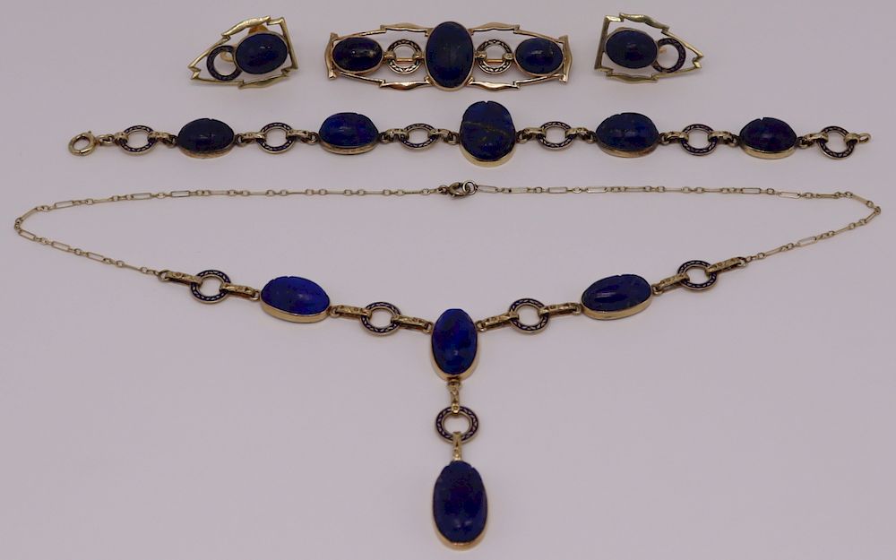 Appraisal: JEWELRY pc Egyptian Revival kt Gold Lapis Lazulis Suite Egyptian