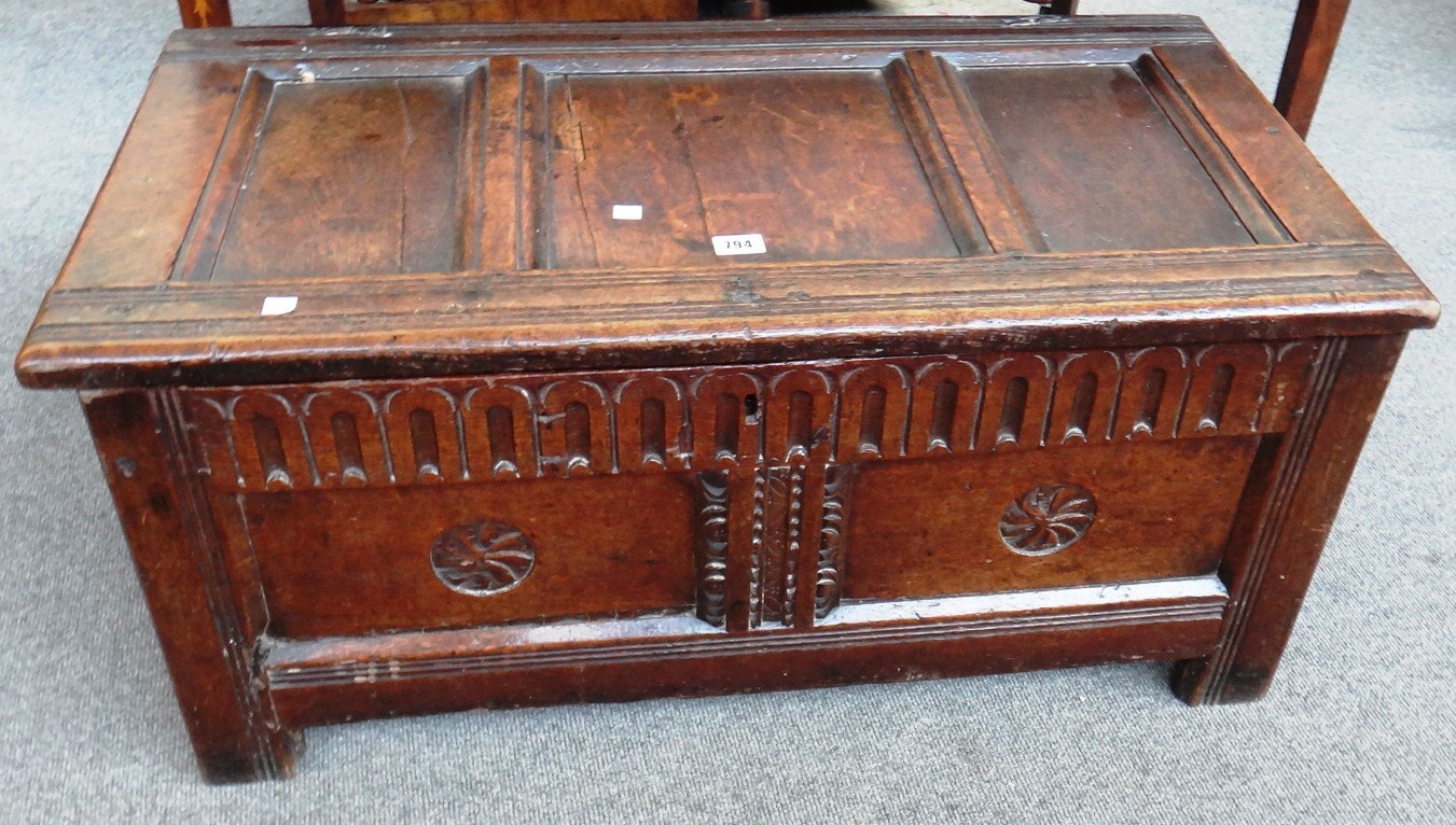 Appraisal: A th century and later oak coffer with triple panel