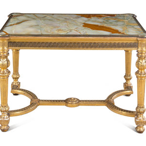 Appraisal: A Louis XVI Style Giltwood and Onyx-Inset Center Table Circa